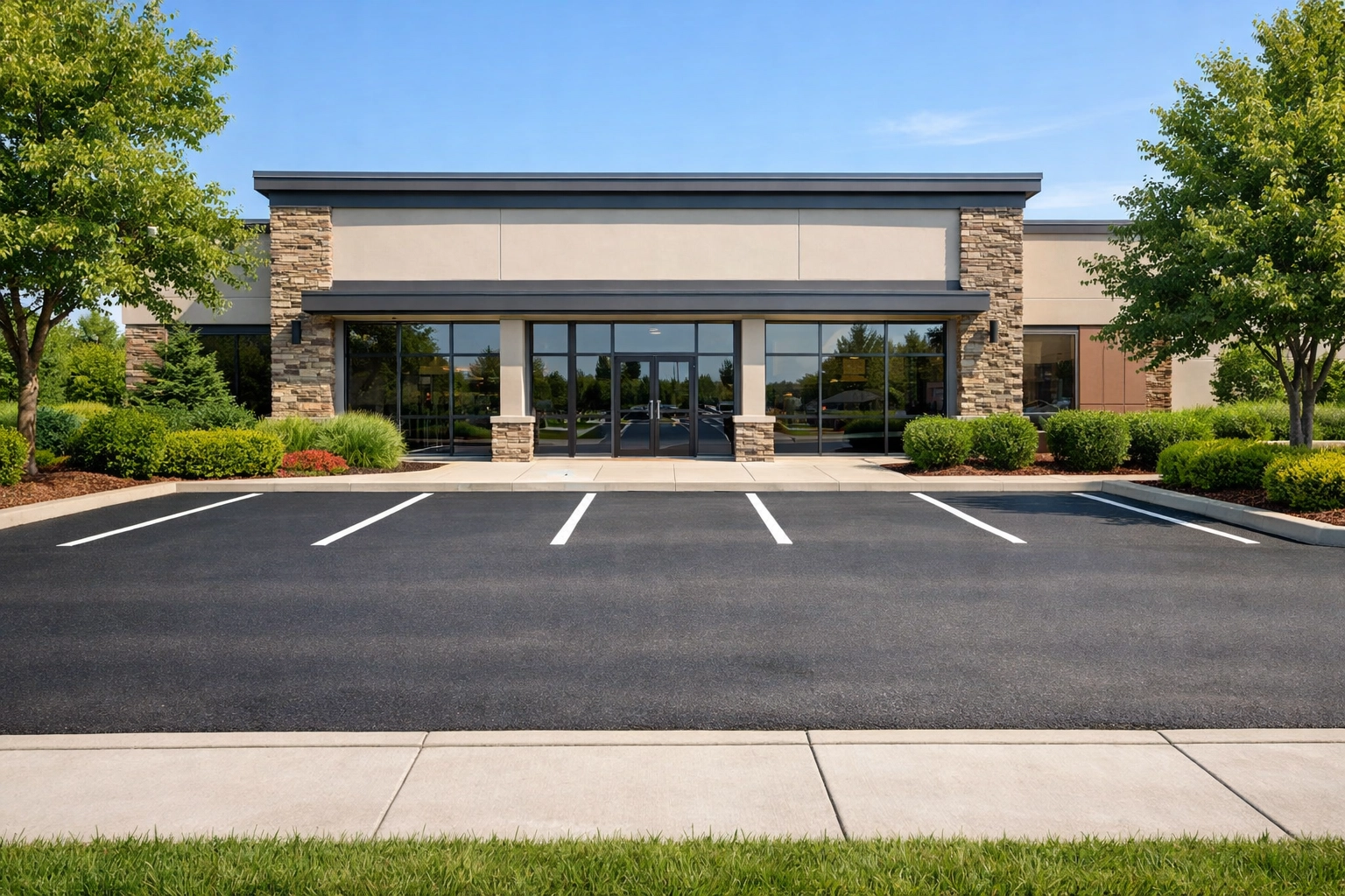 Maintained commercial property exterior and parking lot for business owners policy risk management and safety.