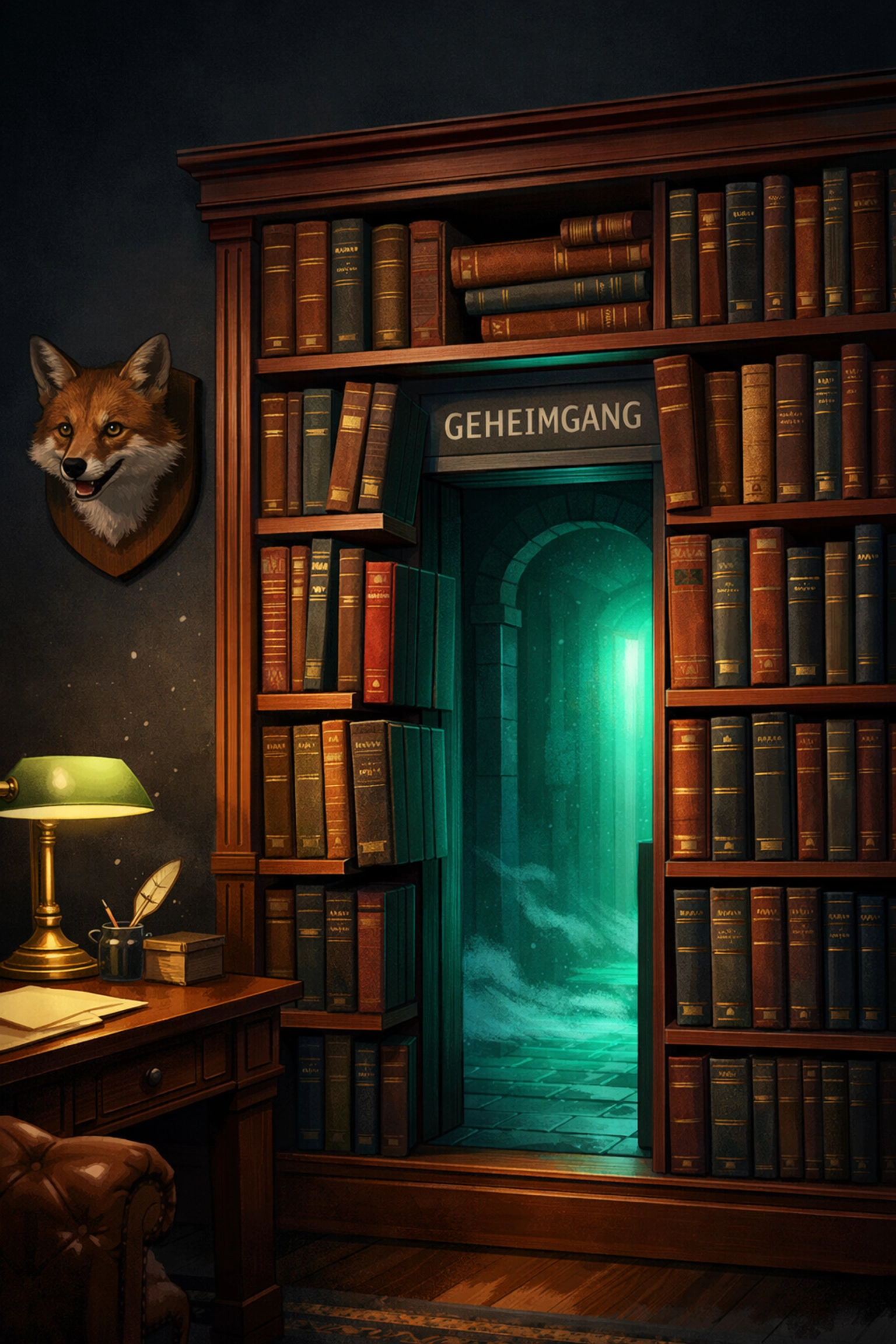 Geheimes Bücherregal öffnet sich zu verstecktem Raum in Escape Academy