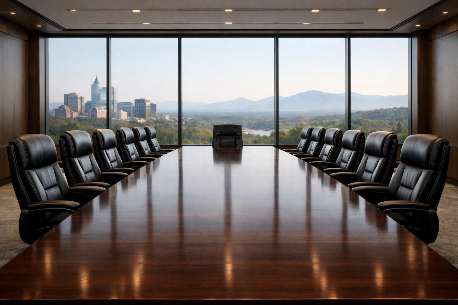 Confidential corporate boardroom representing professional business brokerage services across North Carolina.