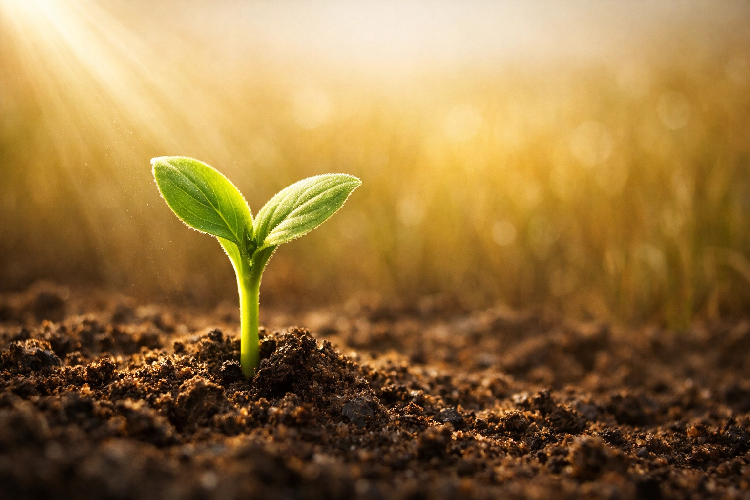 A green sprout in a field symbolizing a spiritual harvest and new life in Christ.