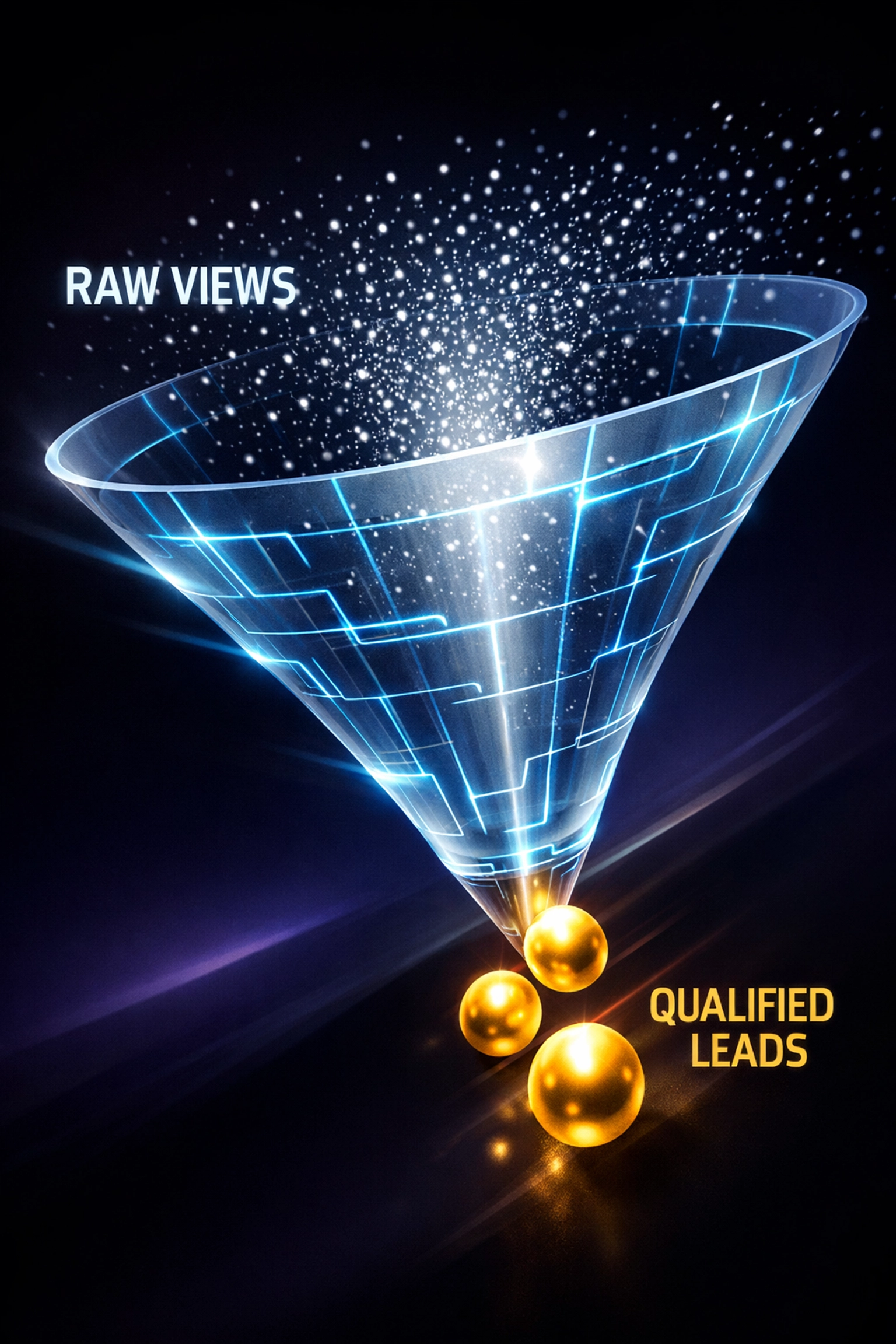Digital funnel converting social media views into qualified business leads for improved ROI.