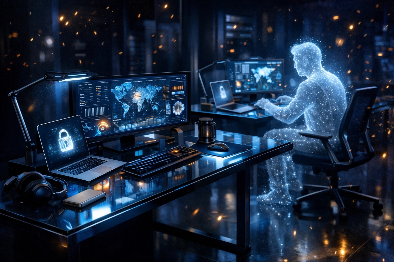 Modern office showing two desks representing the Shadow VA model for 24/7 business continuity.