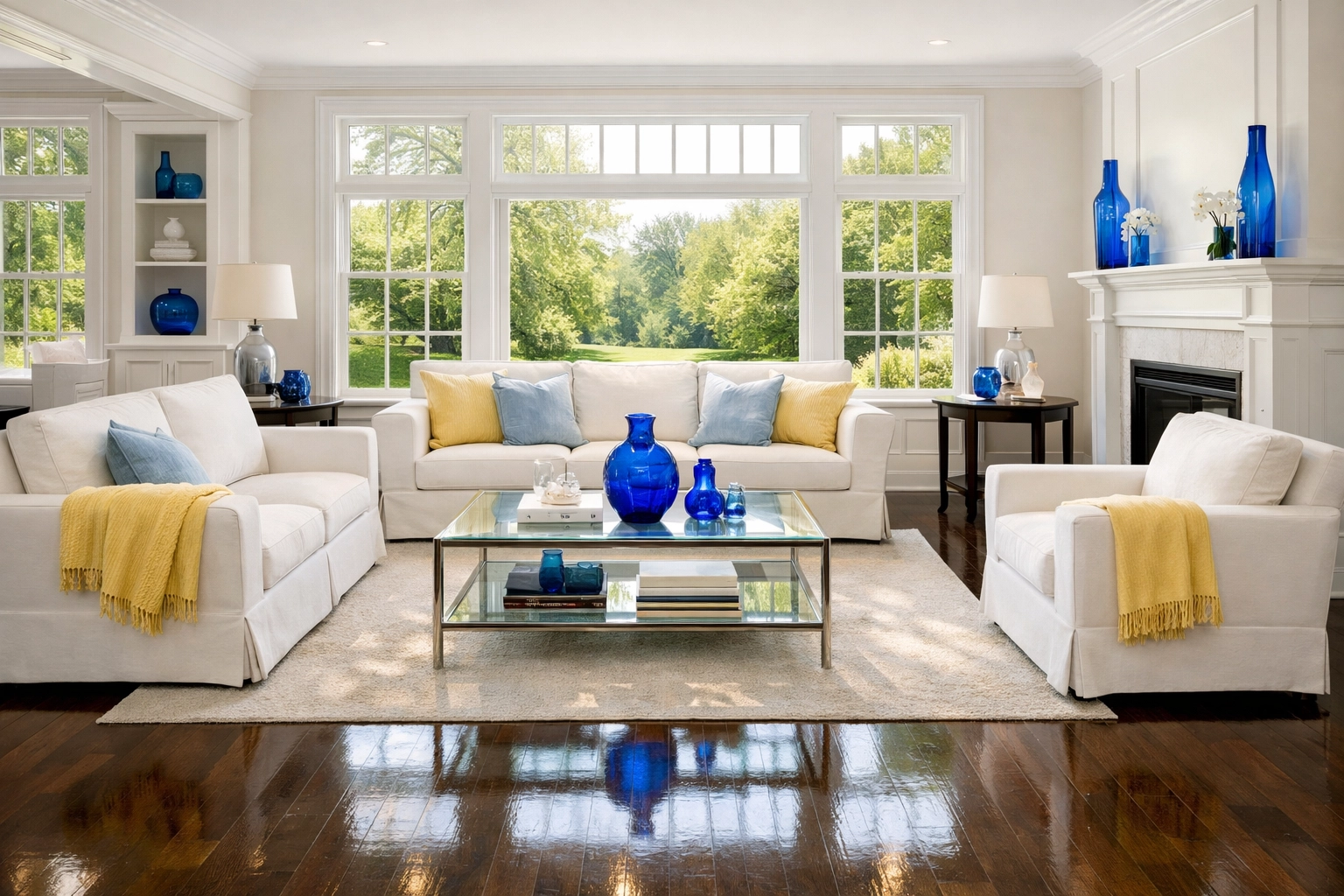 Sun-drenched living room in Massachusetts after professional house cleaning in Pepperell MA.