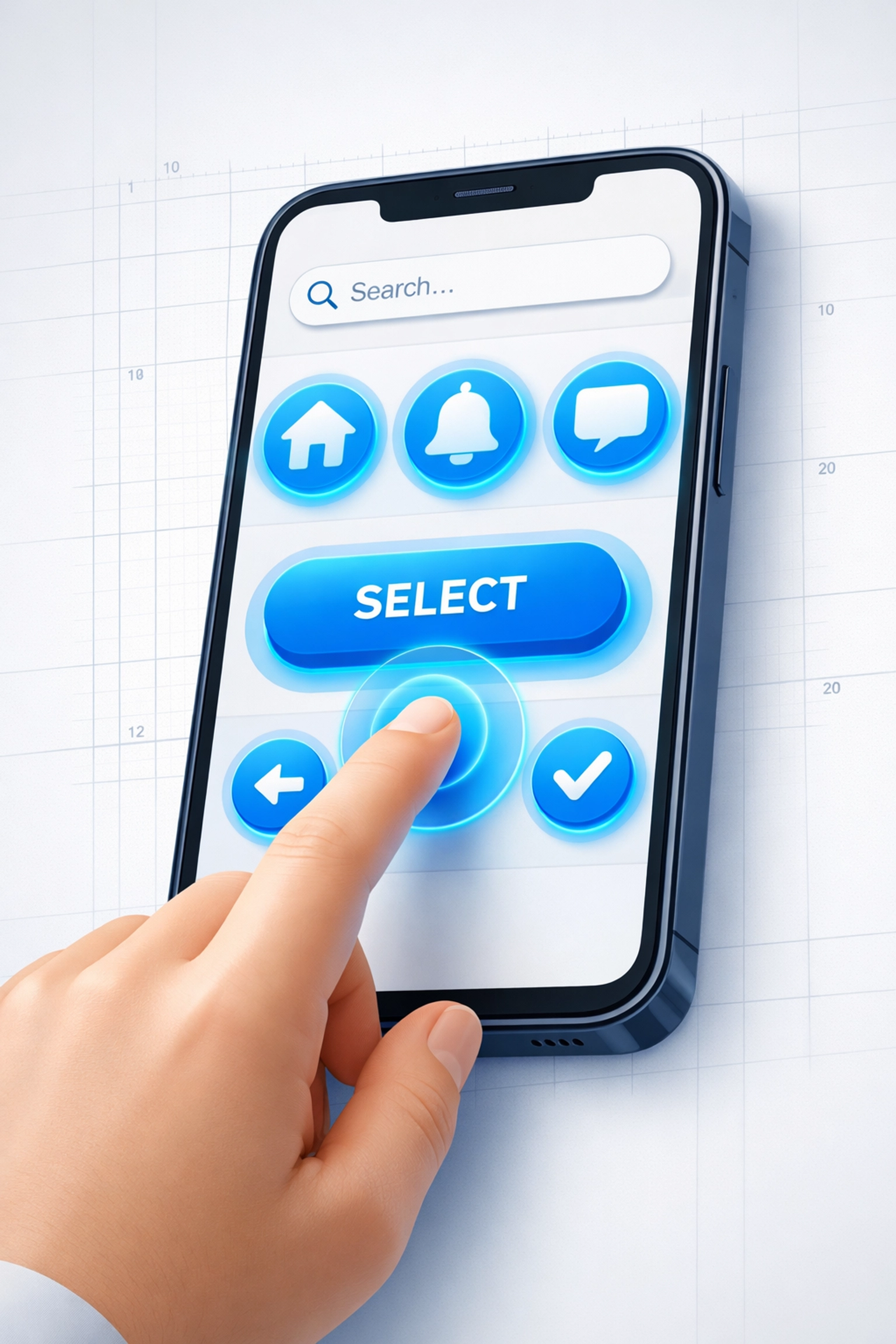 Proper touch target sizing on mobile screen with highlighted tappable buttons and elements