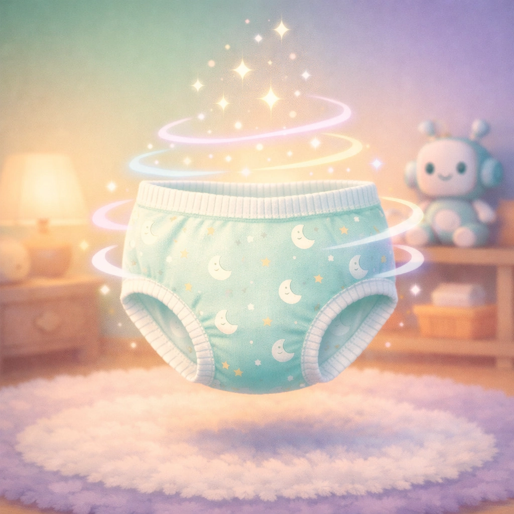 Washable nighttime underwear for bedwetting with sensory signals to help children train their brain-body connection.