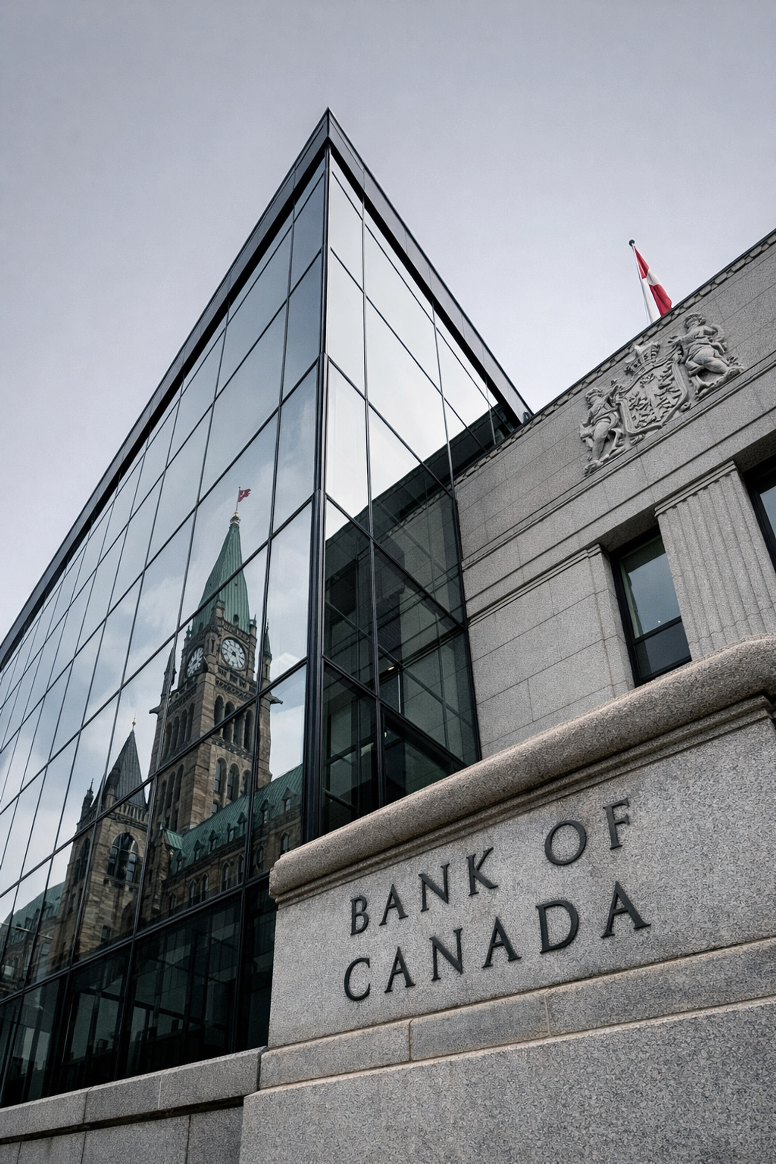 The Bank of Canada building in Ottawa representing institutional stability amid interest rate holds.