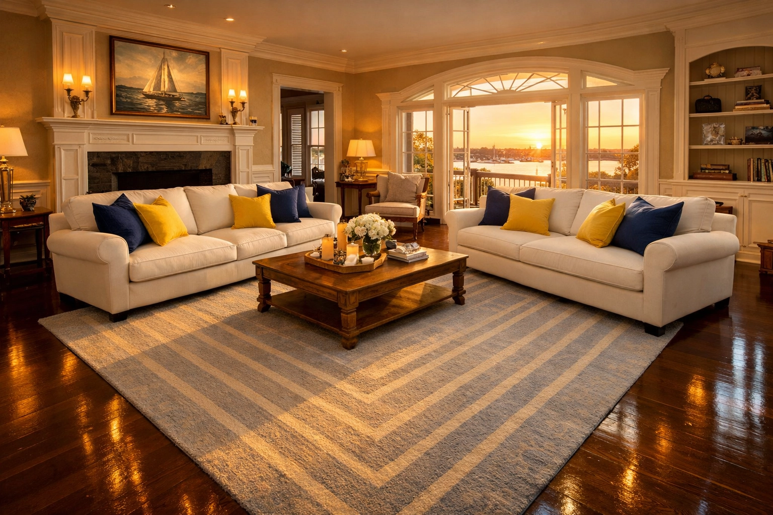 Reliable House Cleaning service in Marblehead results in a perfectly clean luxury living room.