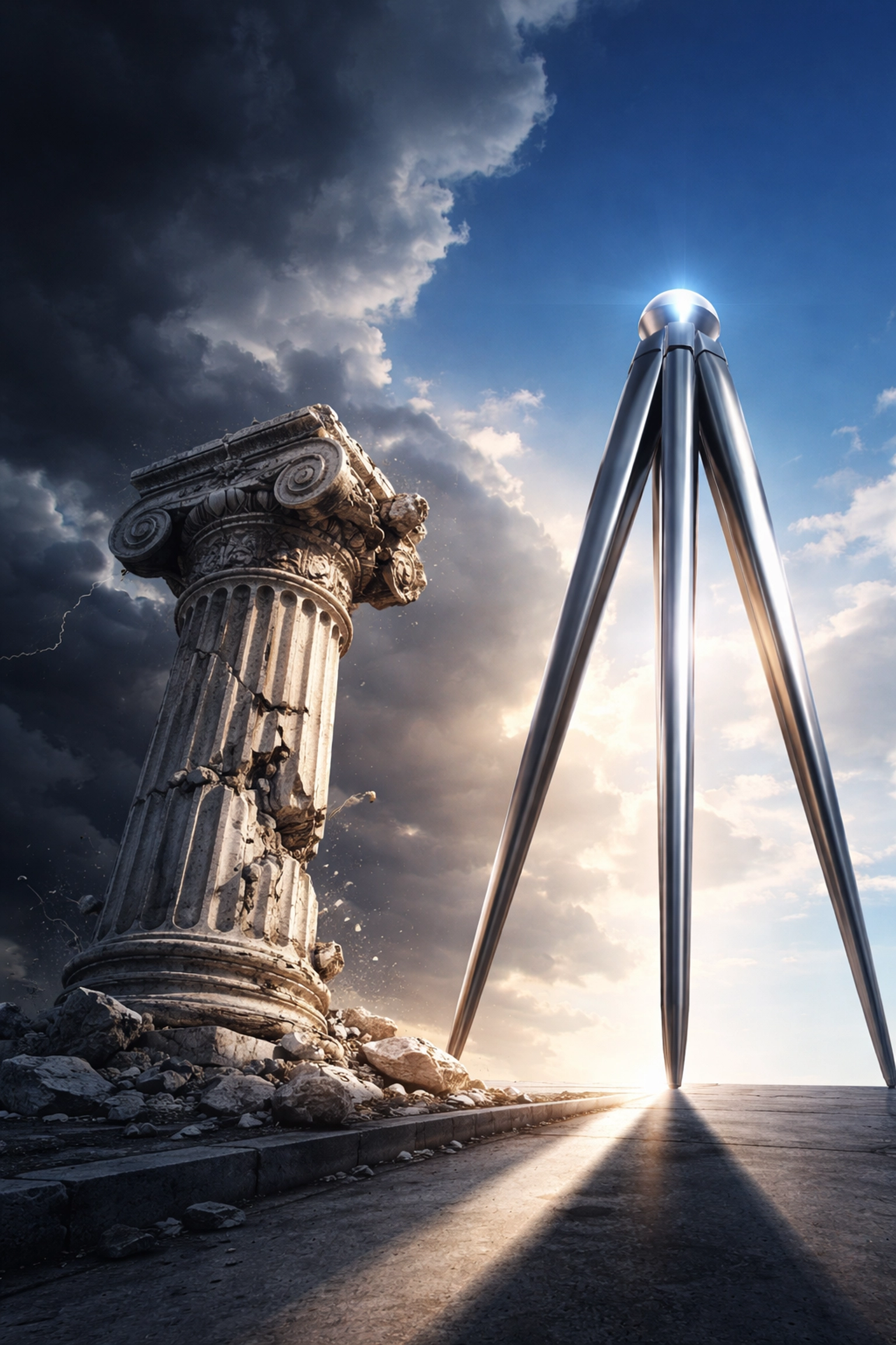 Comparison of traditional 60/40 and modern 40/30/30 investment models with symbols of stability and change