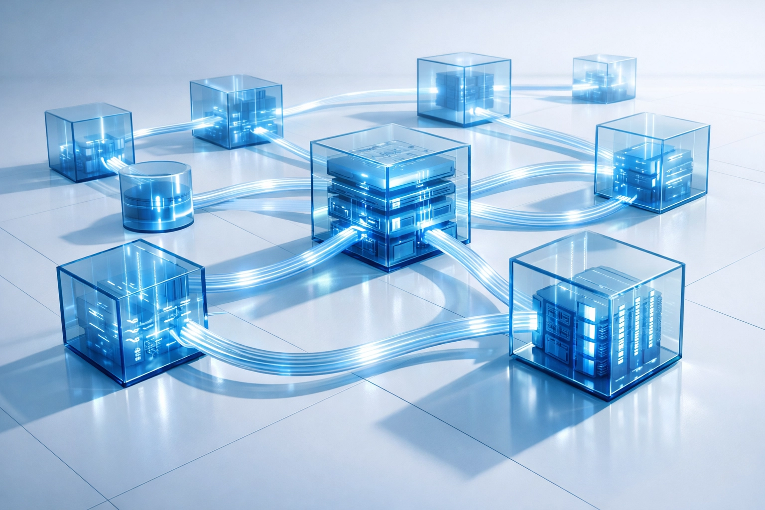 Interconnected modules showing the internal logic and architecture of a bespoke software system.