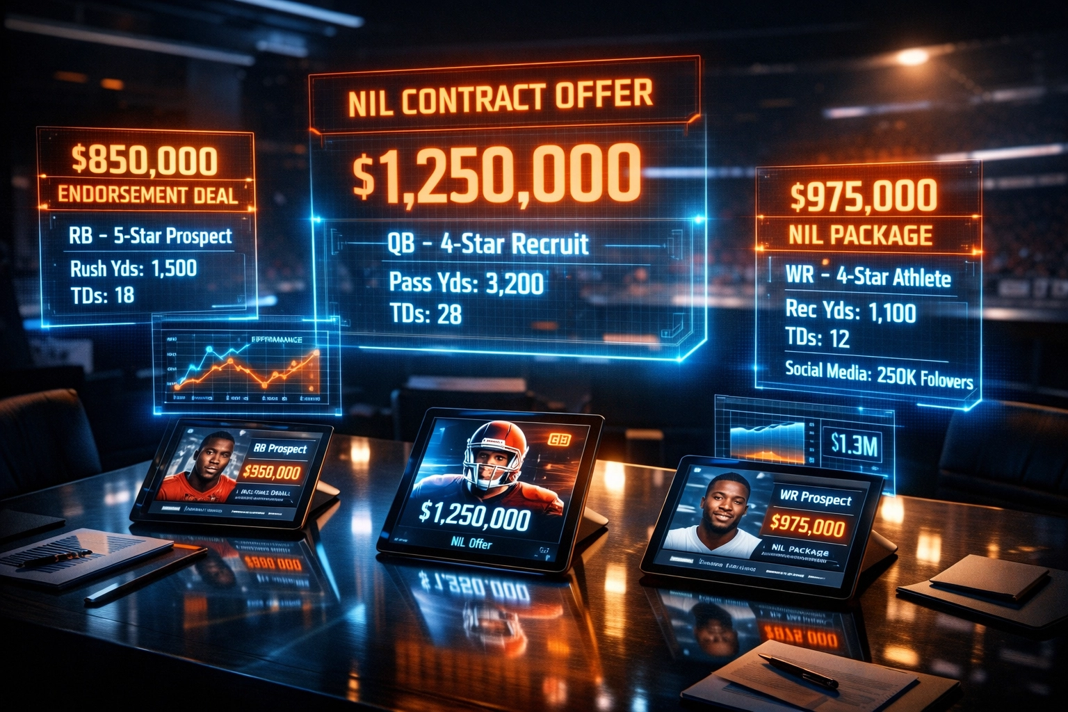 NIL contract analytics dashboard for SDSU Pac-12 recruiting strategy and player valuations