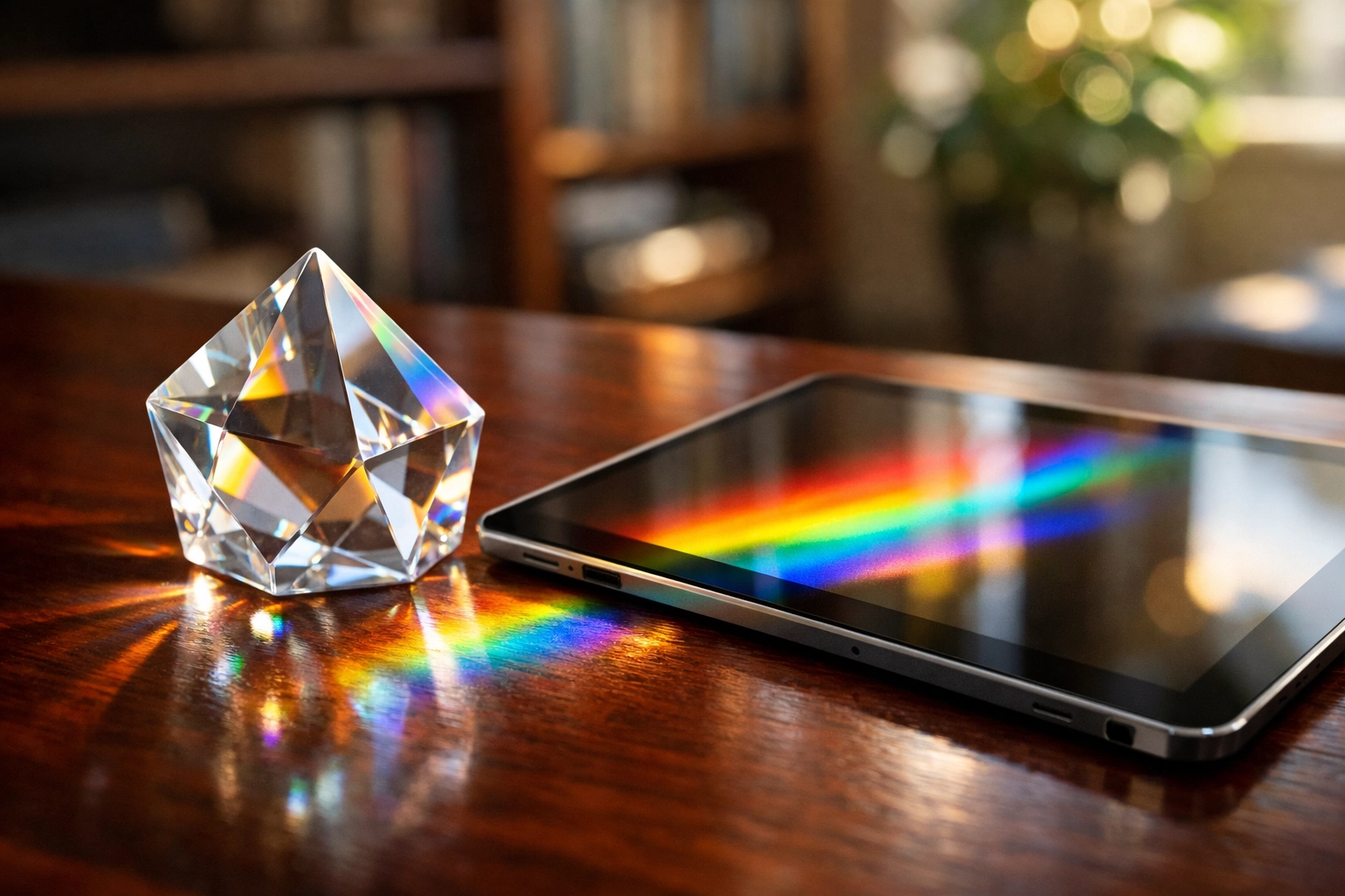 A crystal prism scattering light on a tablet representing personalized user experience through cookies.
