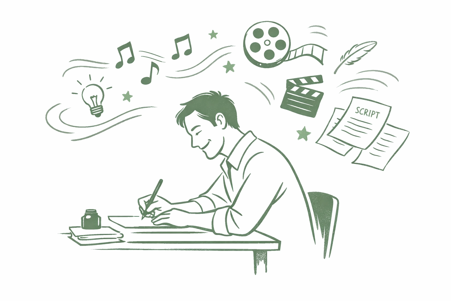 Man writing and creating art representing creative freedom after gender transition