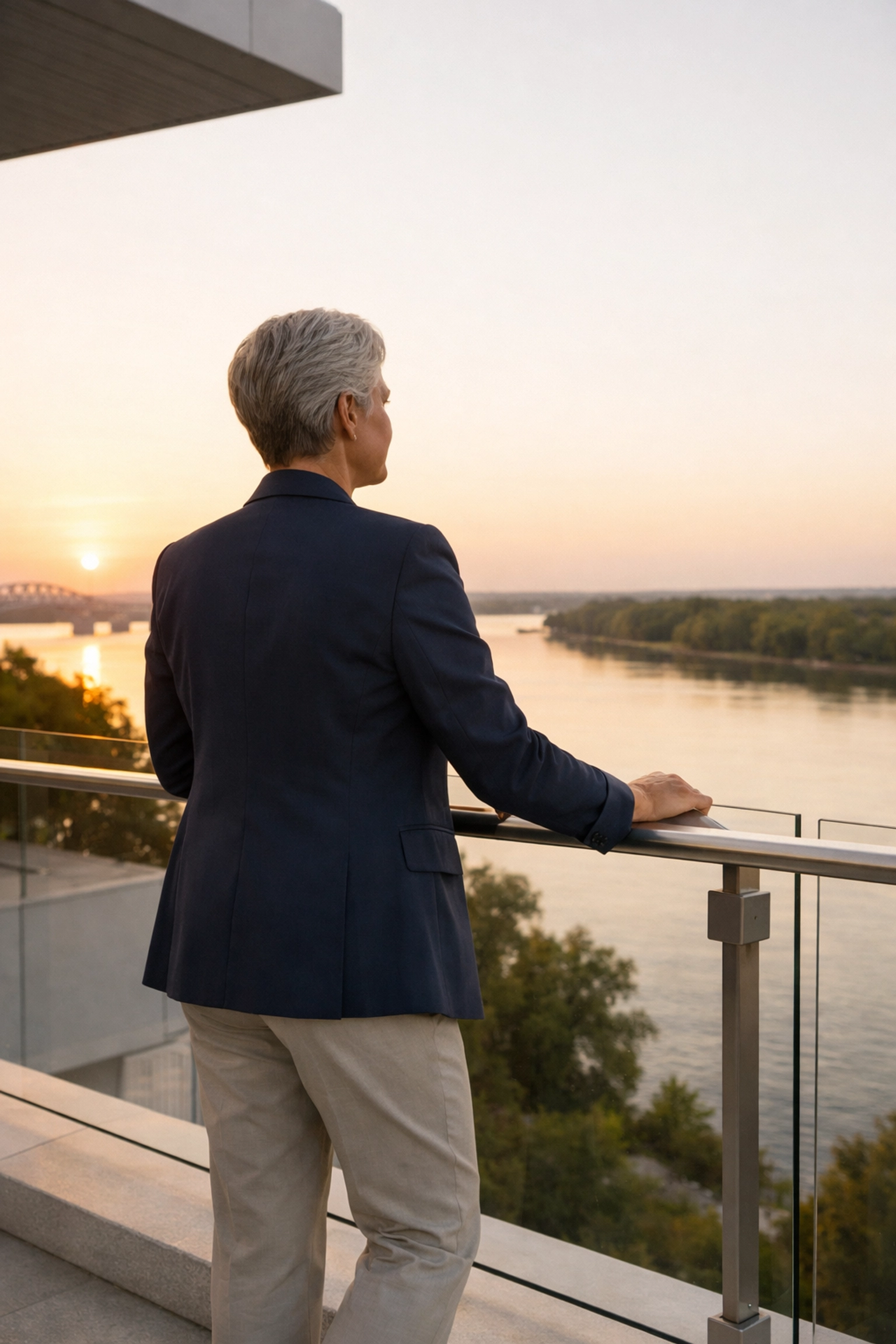 A successful business owner overlooking a Mississippi landscape after a completed exit planning process.