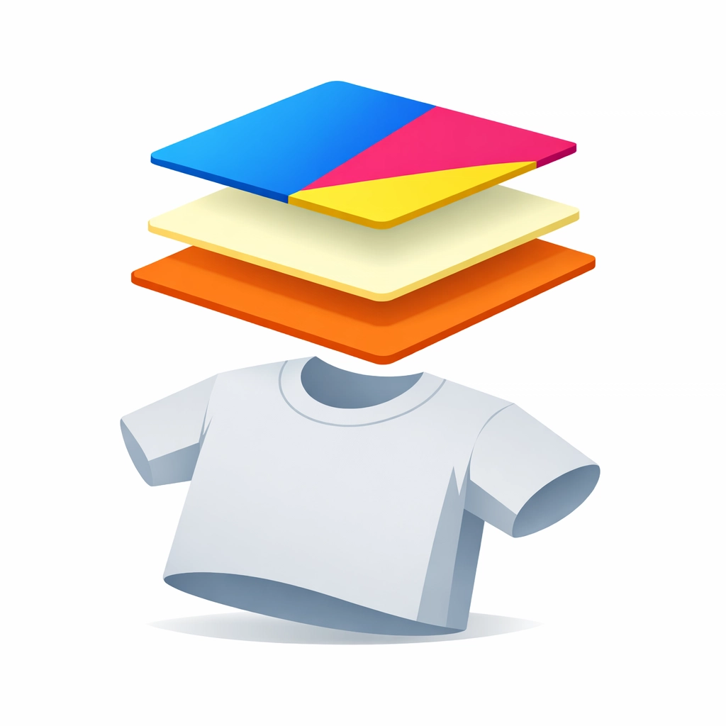 Layered garment print illustration showing a white ink underbase and design placement for DTF and DTG workflows.