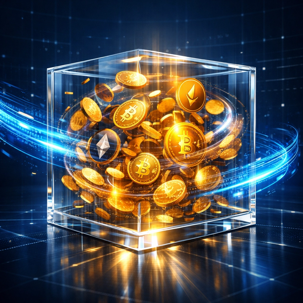 Transparent crypto payment processing showing digital tokens and fee structures under CLARITY Act regulations