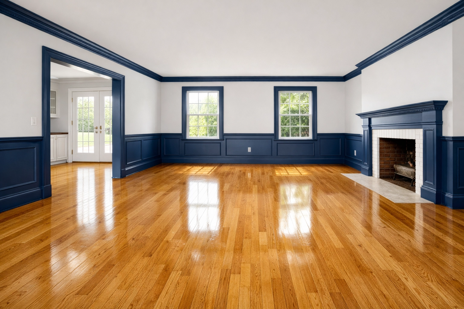 Spotless empty living room with hardwood floors after a move-in cleaning in Framingham.