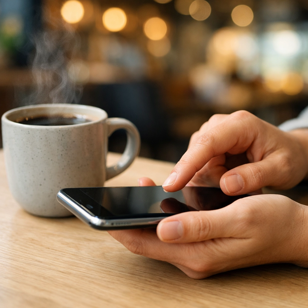 Mains utilisant un téléphone intelligent pour une demande de crédit rapide en ligne.