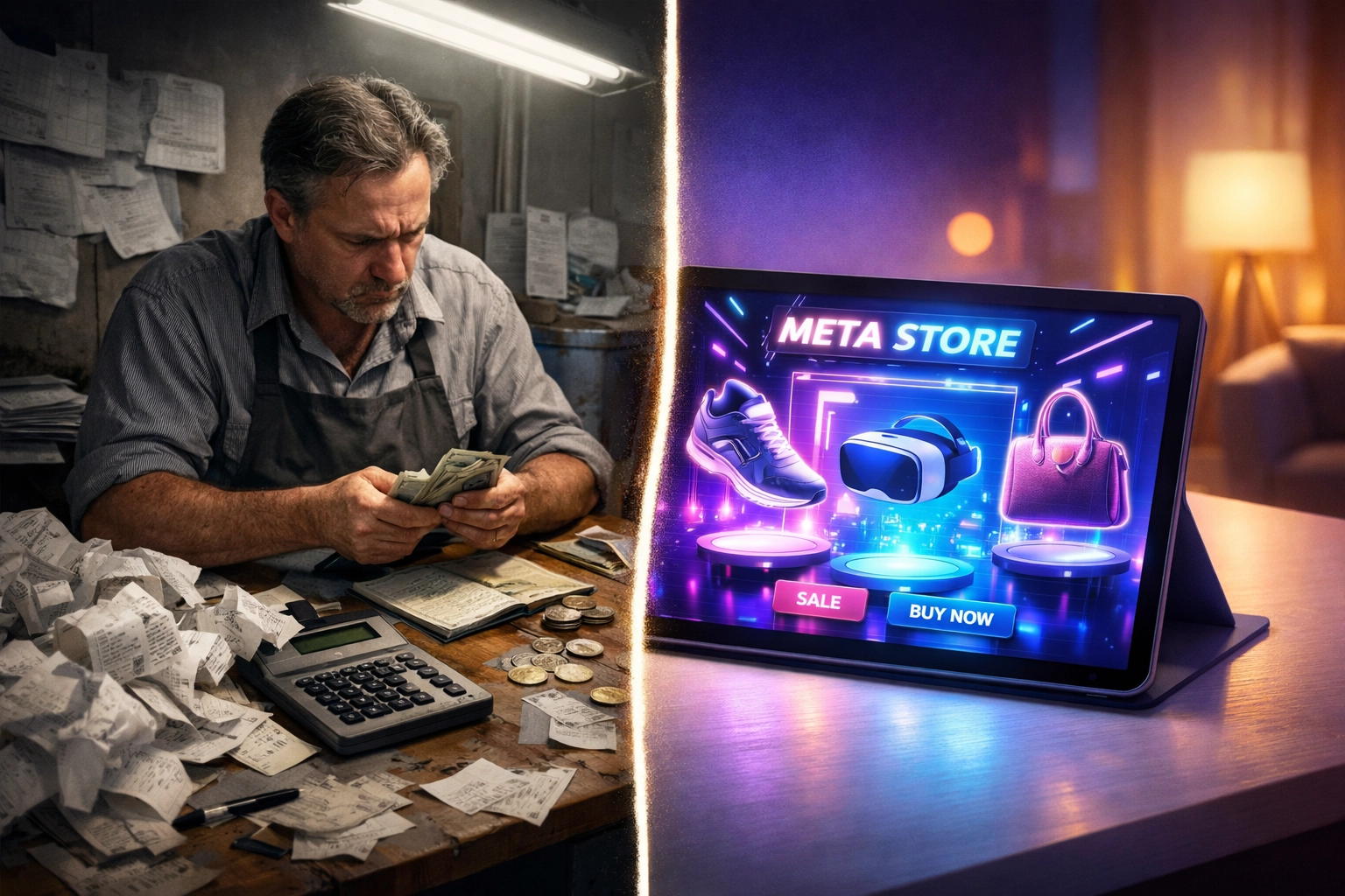 Traditional payment system compared to modern metaverse digital storefront