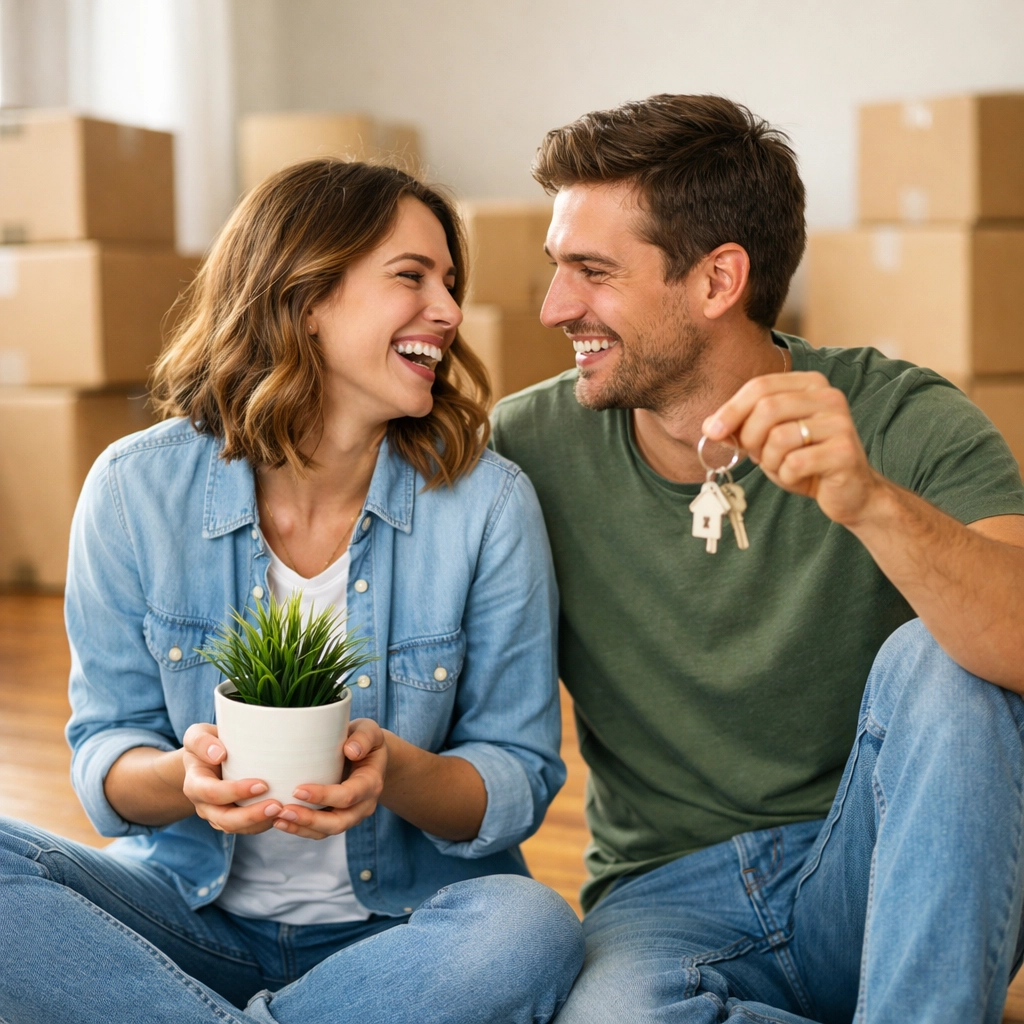 Couple in a new home bought using FHA 5% down payment assistance with no income limits.