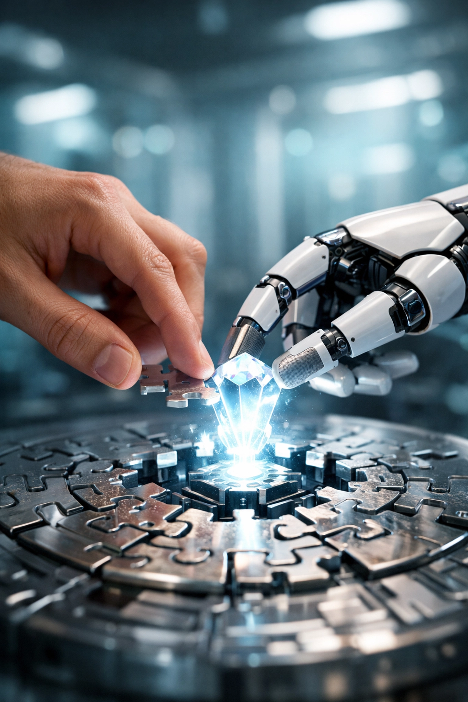 Human and AI hands working together to optimize customer support knowledge and improve helpdesk ROI.