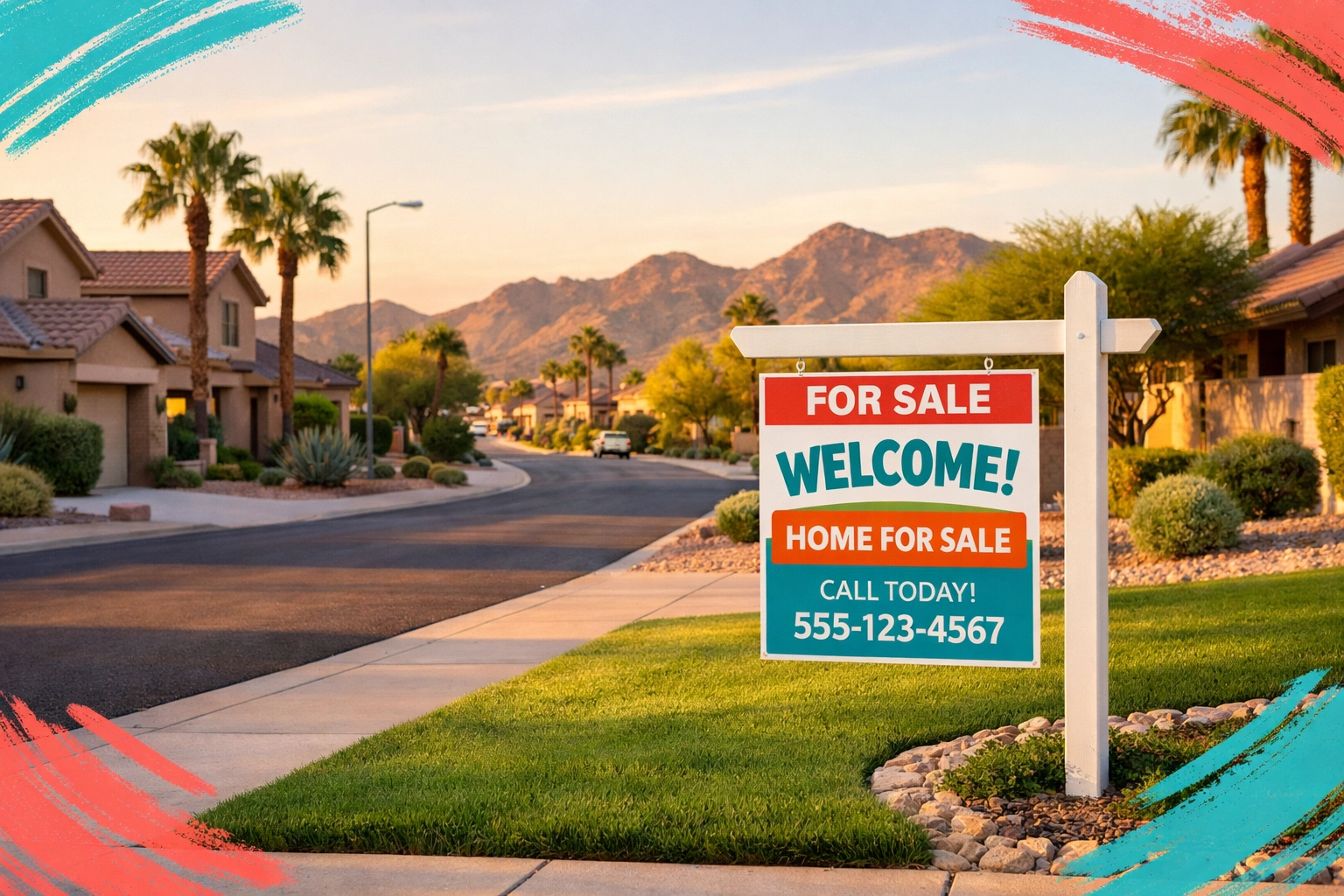 Glendale Arizona suburban homes with desert landscaping and for sale sign in balanced 2026 housing market