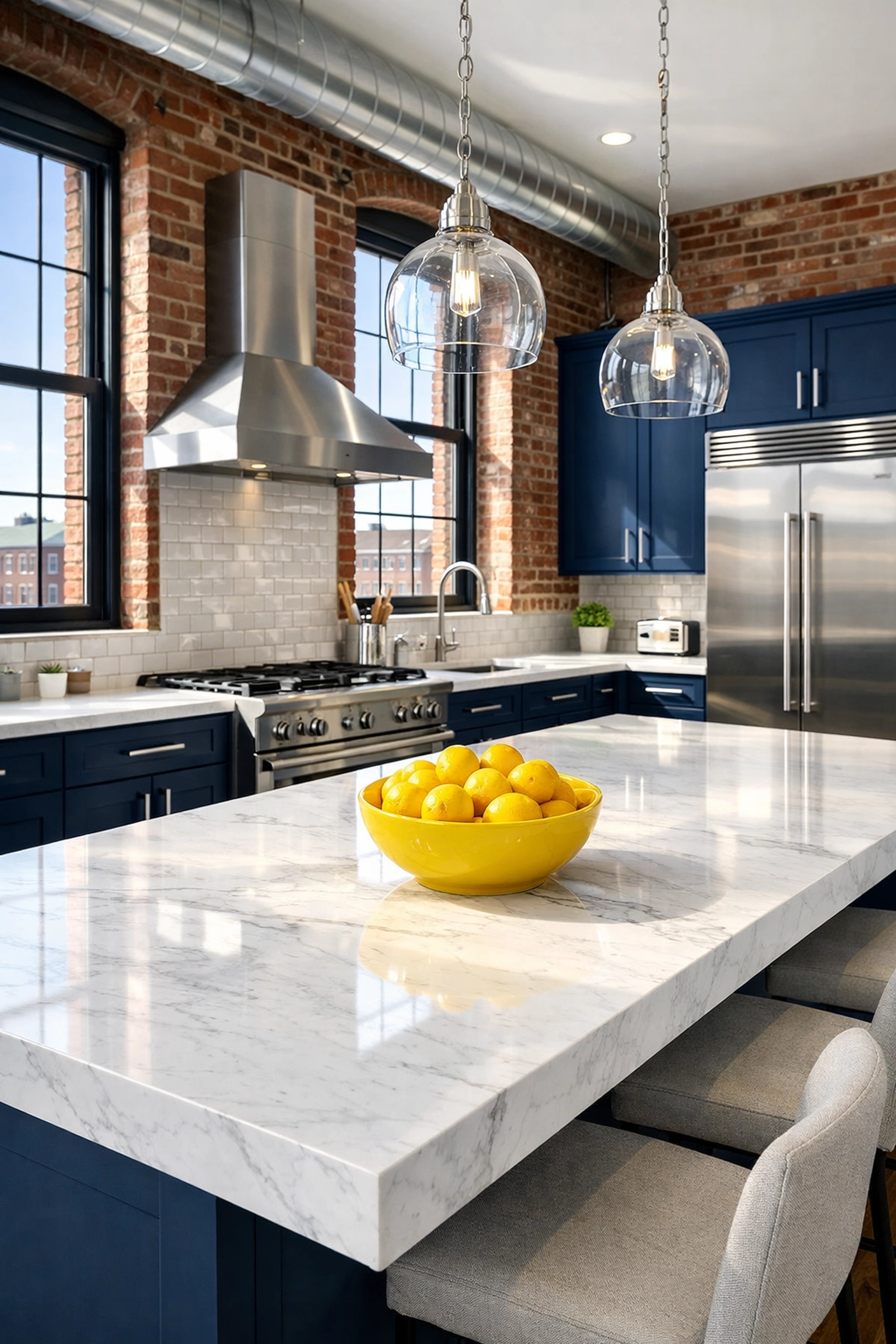 Sparkling clean industrial loft kitchen in Lowell after a professional deep cleaning service.