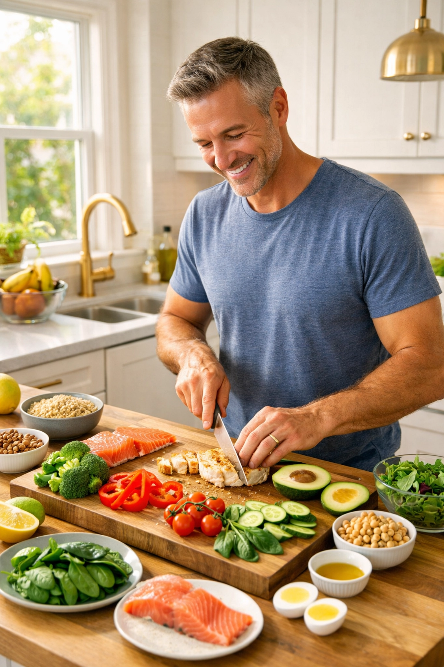 Man preparing nutritious whole foods to support metabolic health and erectile function