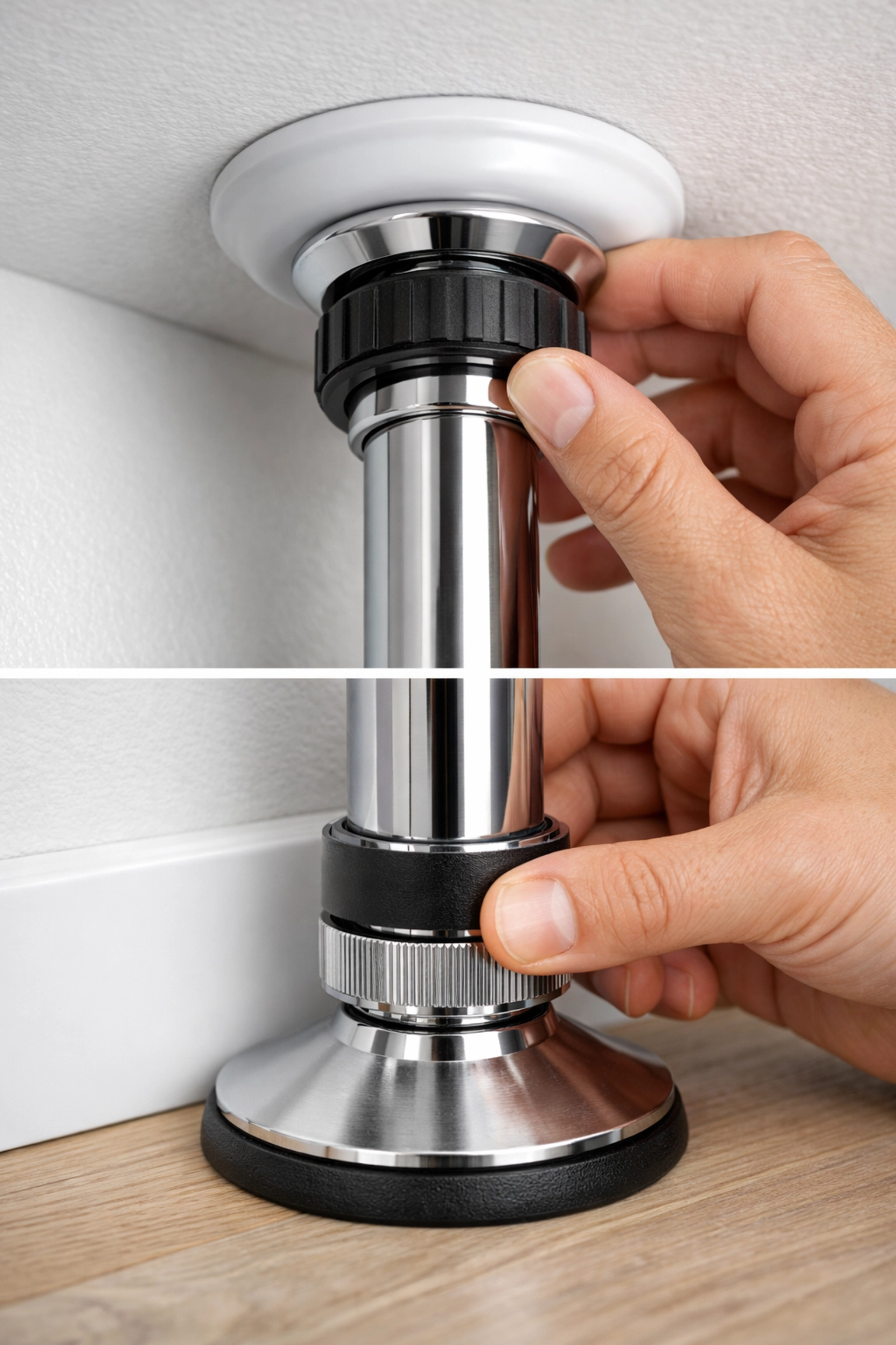 No wall damage pressure-mounted home gym installation close-up