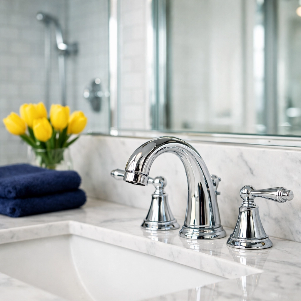 Sanitized master bathroom in Tewksbury featuring a spotless marble vanity and grime-free glass shower door.