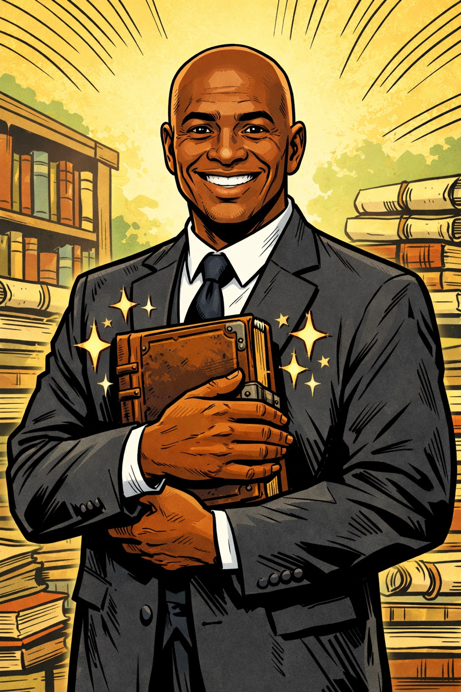 Professor Antonio holding a book to teach erudition and resilience to young men in the CRC community.