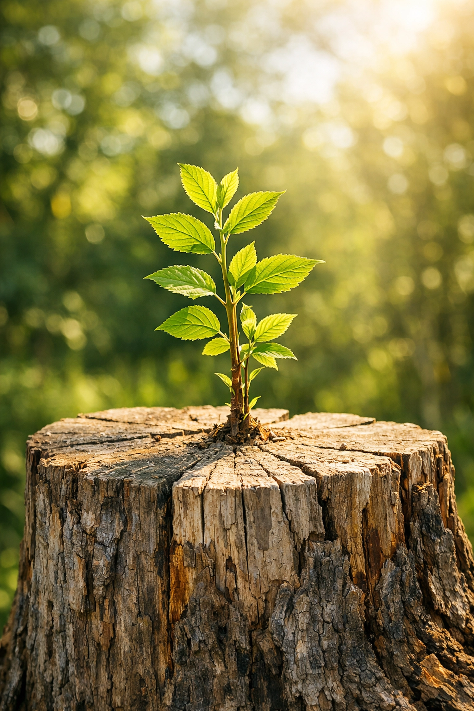 A green sapling growing from a tree stump, representing resilience and rebuilding through crisis counseling in NJ.