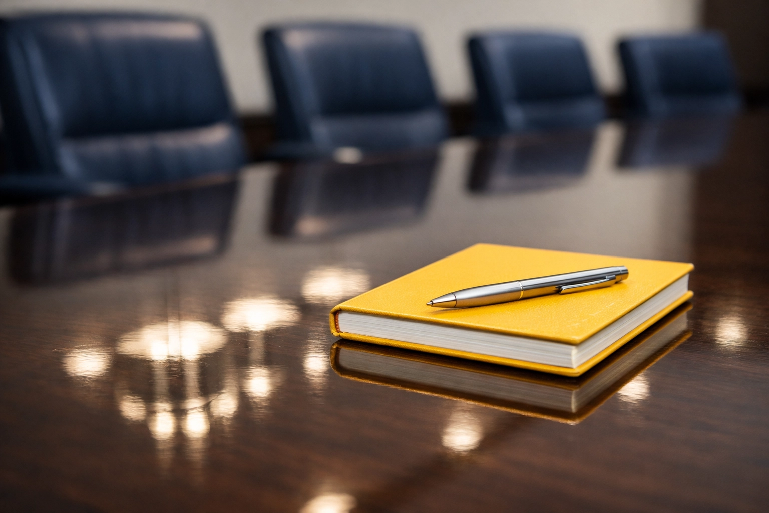 Polished corporate boardroom table showing high-quality commercial cleaning in Littleton.