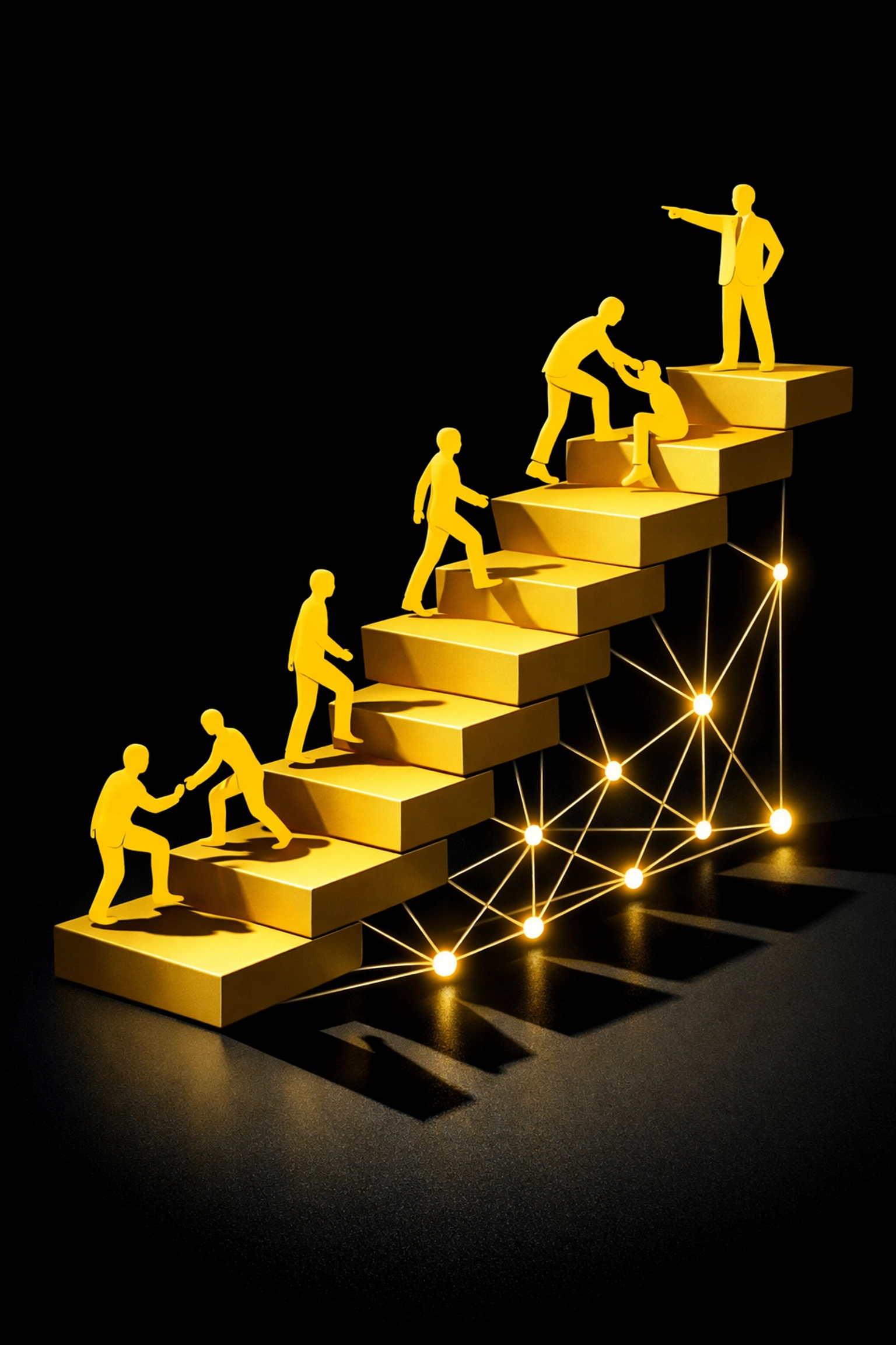 MLM leadership development pathway showing team members advancing with automated support systems