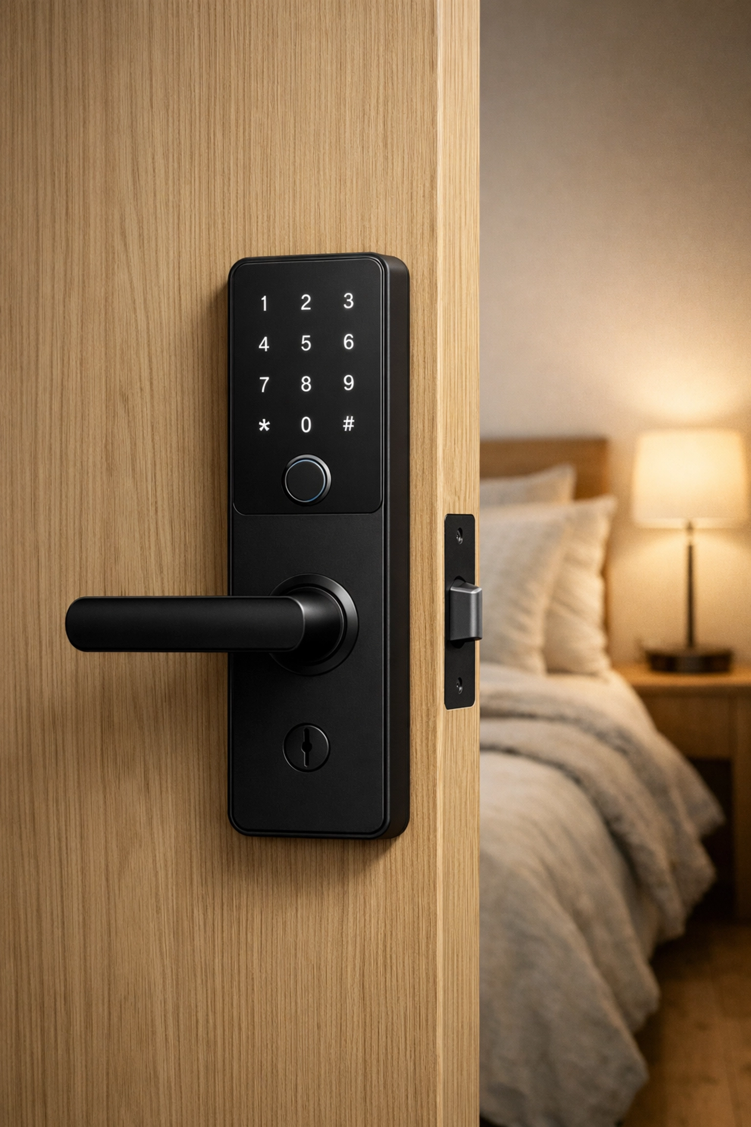 Secure private room for rent featuring a digital smart lock