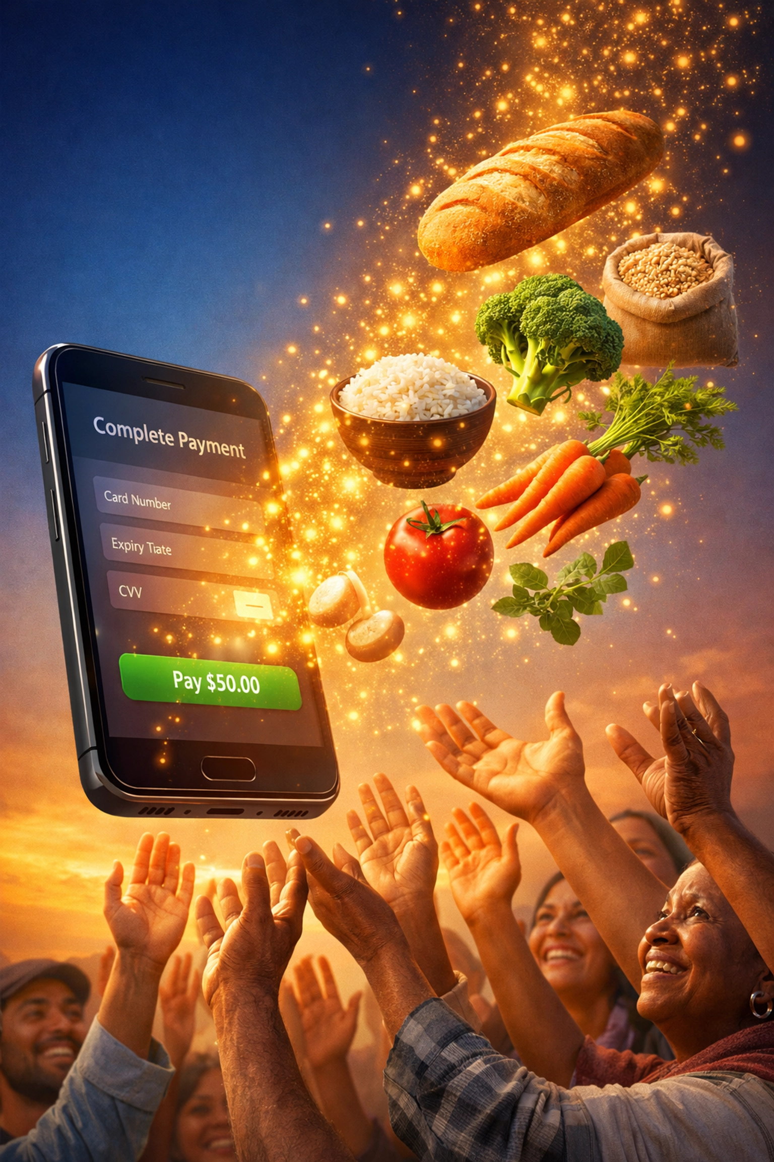 Larecoin cryptocurrency payment transforming into food donations for hungry people