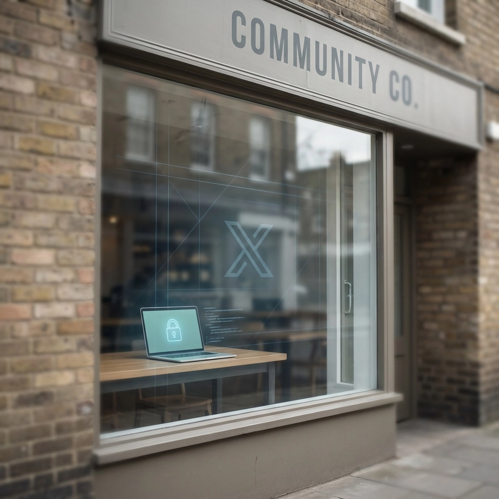 Small business storefront with a visible laptop, symbolizing cybersecurity risks for local Iowa businesses