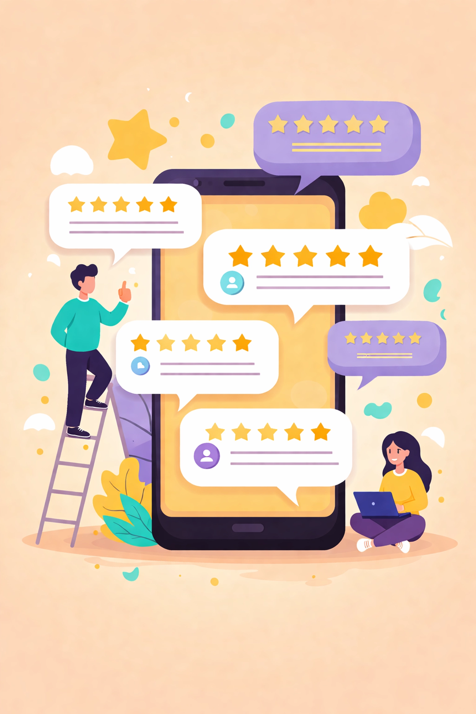 Smartphone with five-star ratings and review replies emphasizes handling reviews for better Google Business Profile results in Chattanooga.