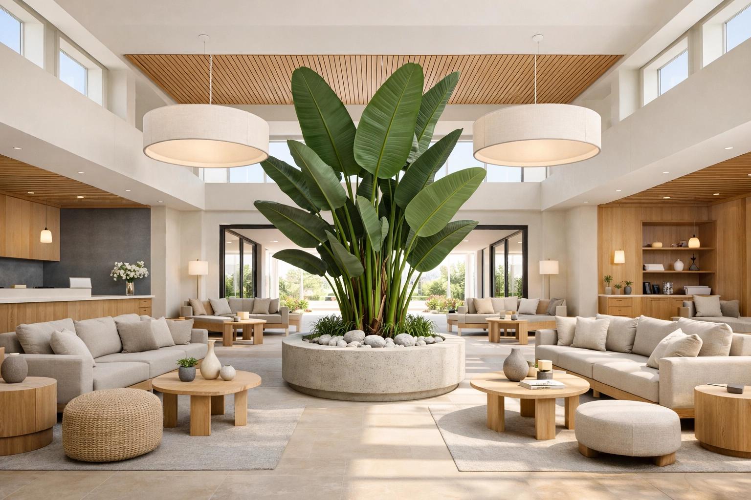 Bright, modern boutique hotel lobby representing a seamless transition to a new PMS.