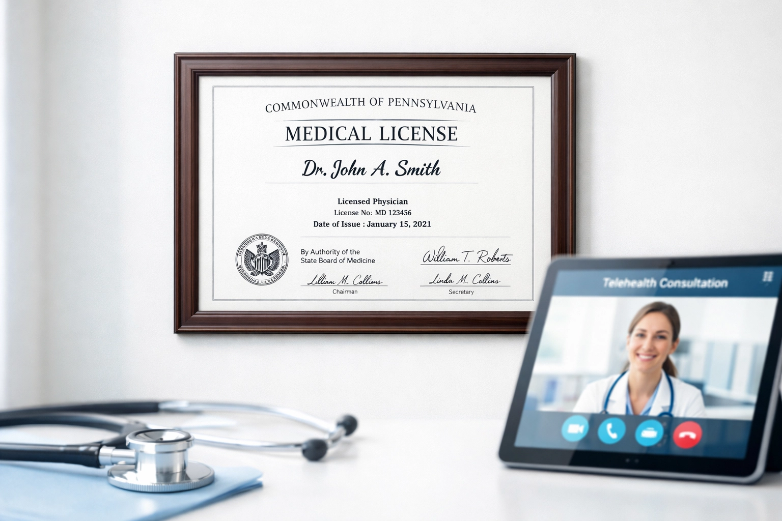 Pennsylvania medical license and credentials display for verified weight loss provider
