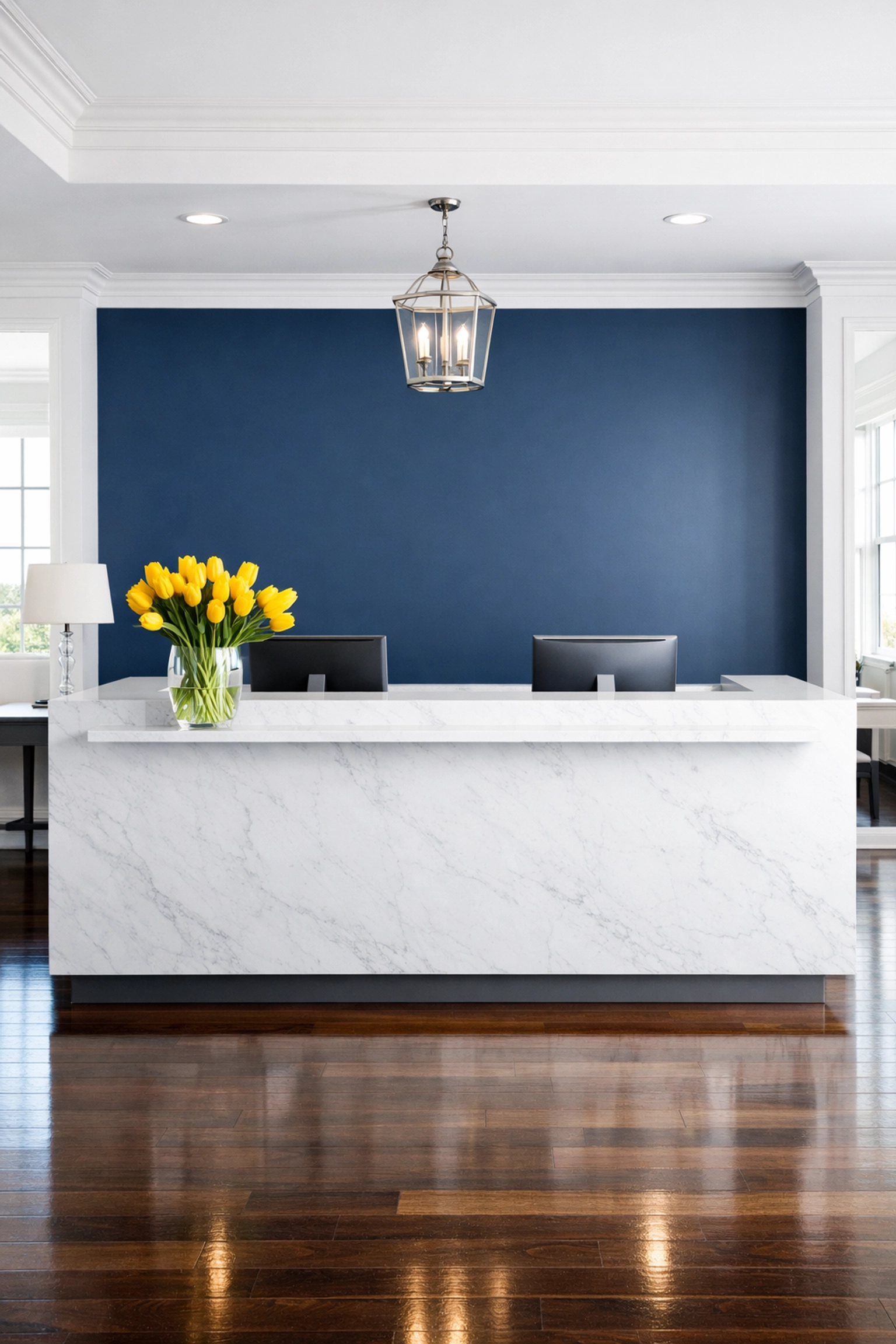 Modern office reception area representing professional commercial cleaning services in Harvard, MA.