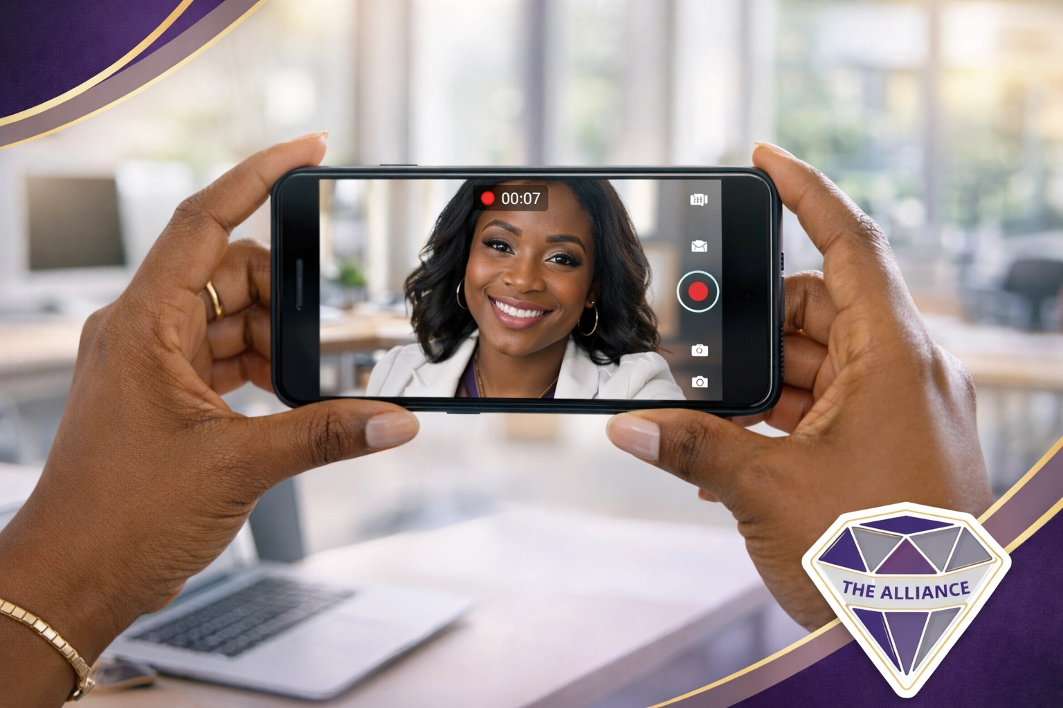 Business owner creating video content using AI tools on smartphone