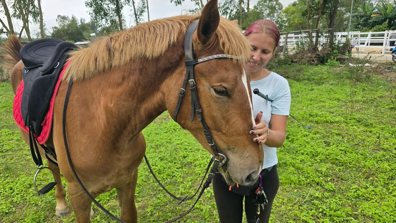 VEC instructor interacting with saddled horse