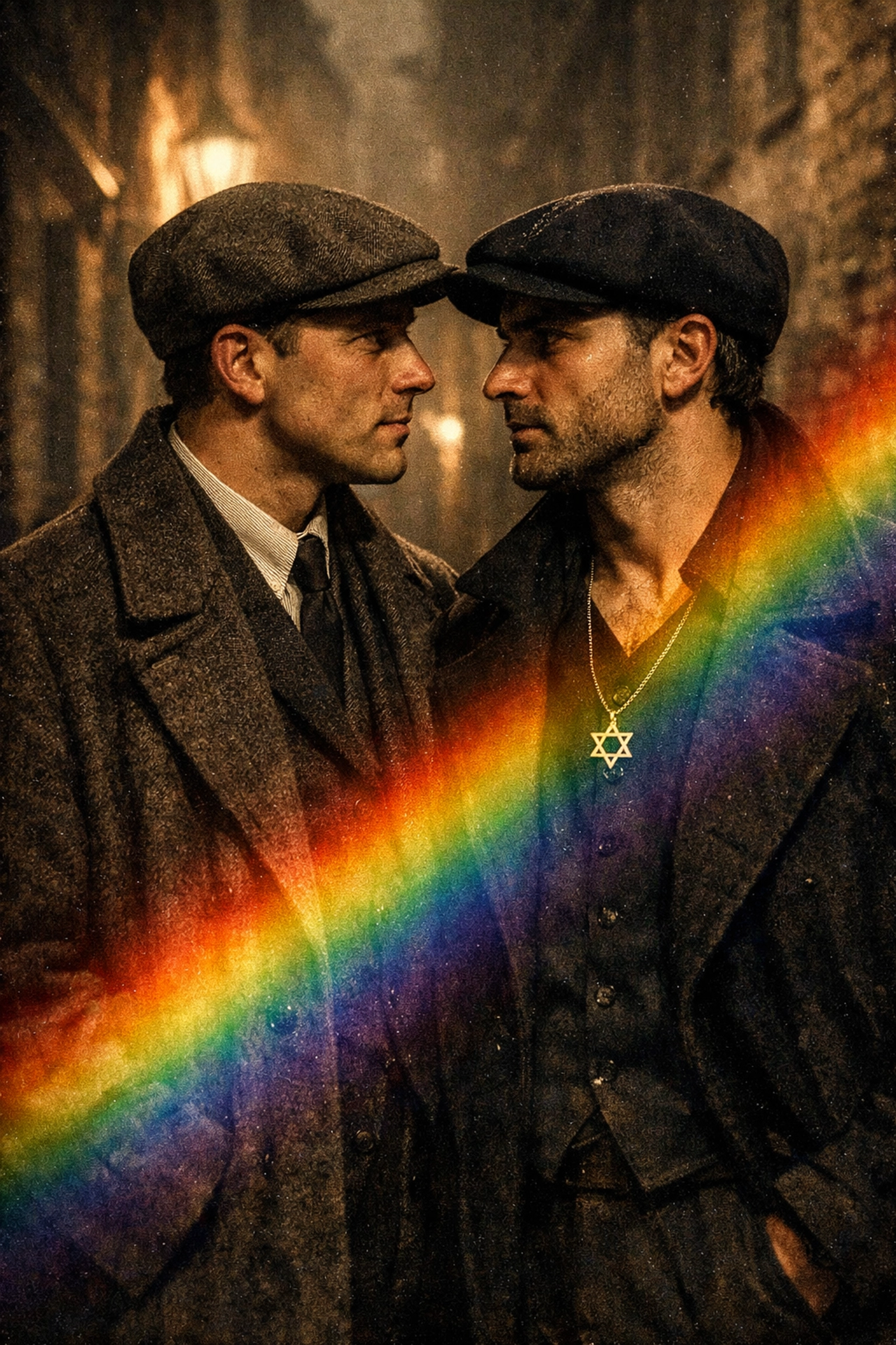 Vintage photo of two gay Jewish men in 1920s Berlin, reflecting the history of LGBTQ+ fiction and resilience.