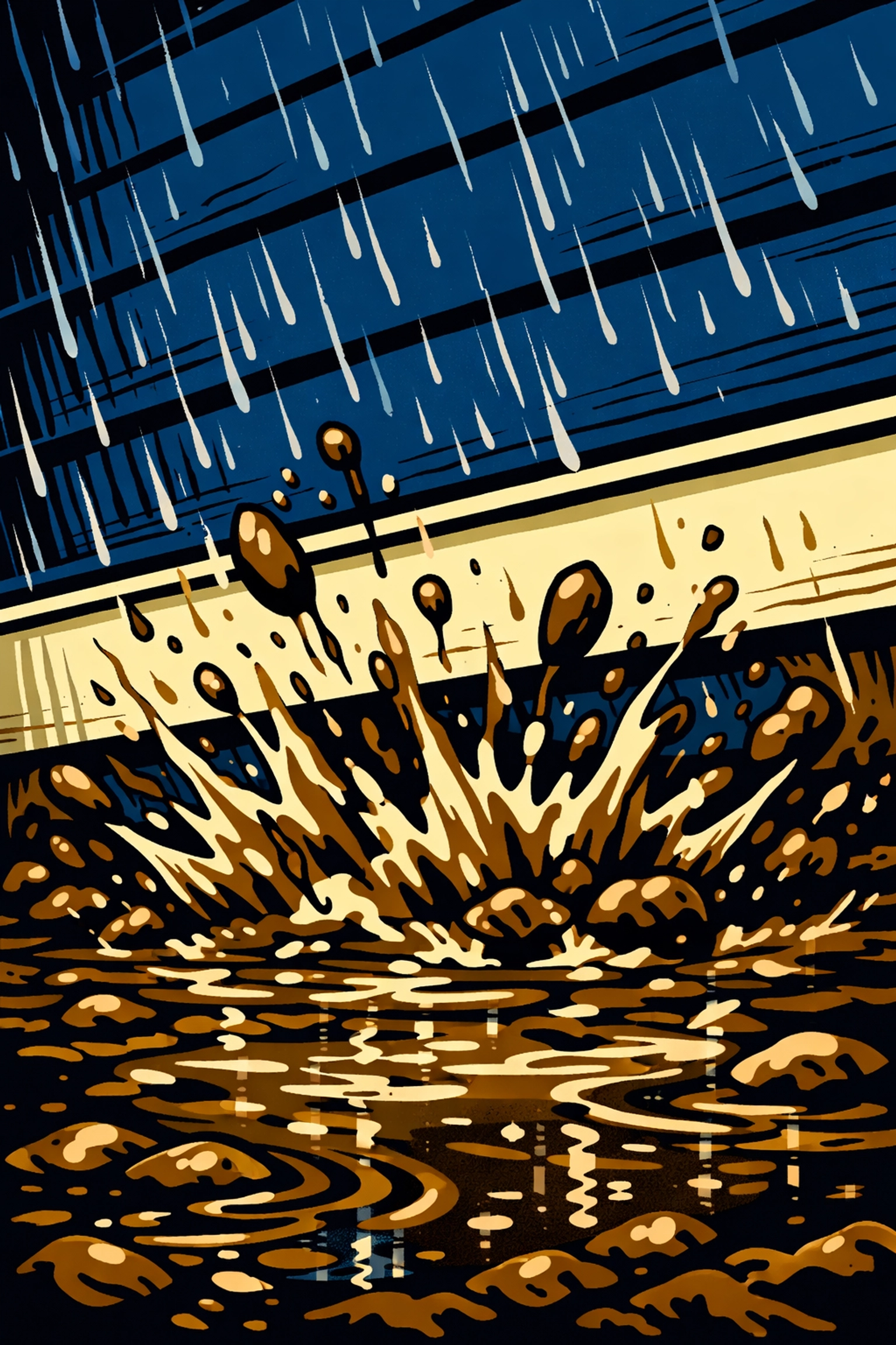 Rain splashing mud and water against house siding causing potential moisture rot in Nottingham.