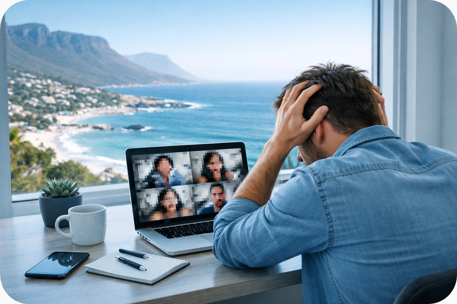 Professional experiencing WiFi buffering and dropout issues while working from Camps Bay home office