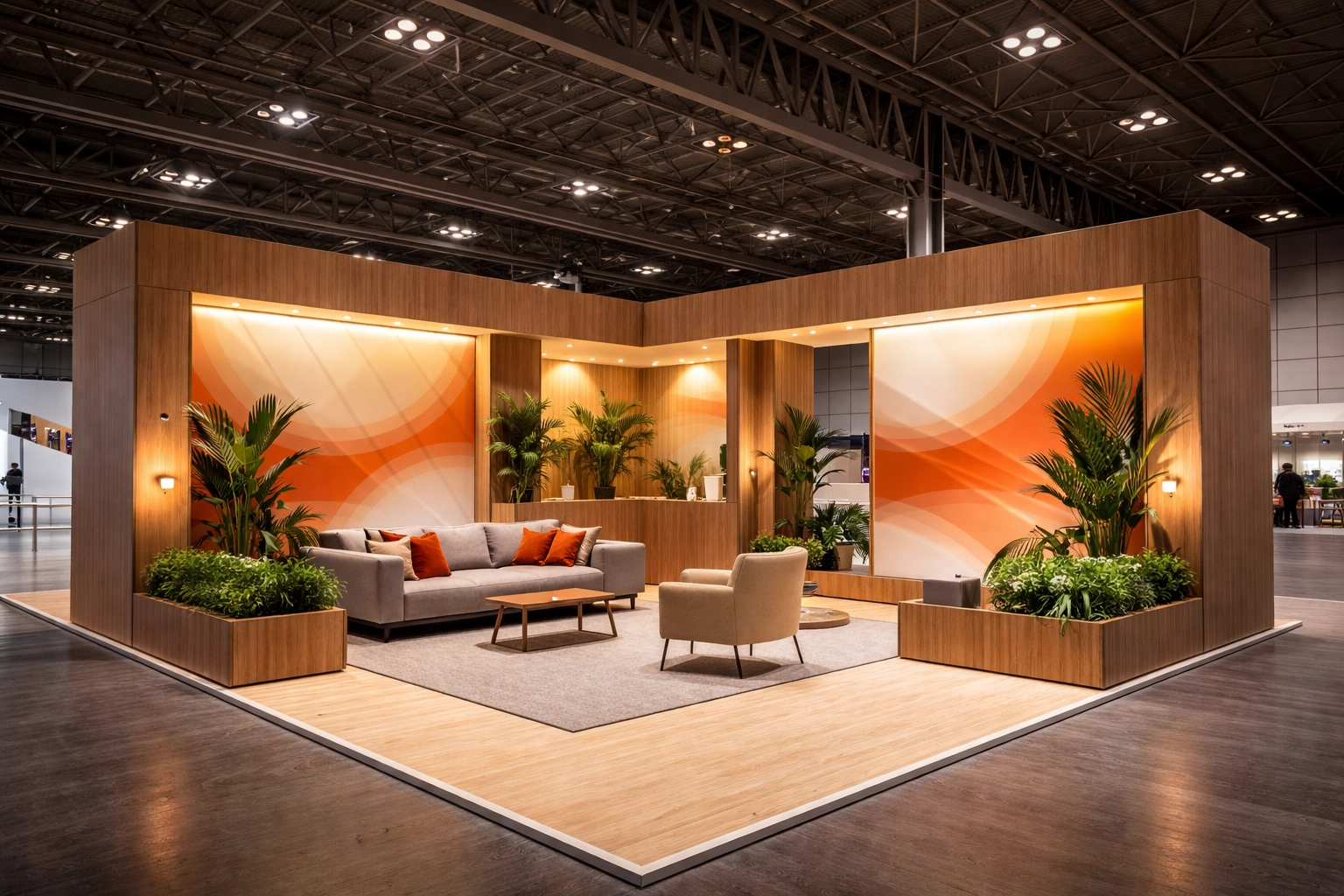 Finished U-shaped modular exhibition stand at the NEC