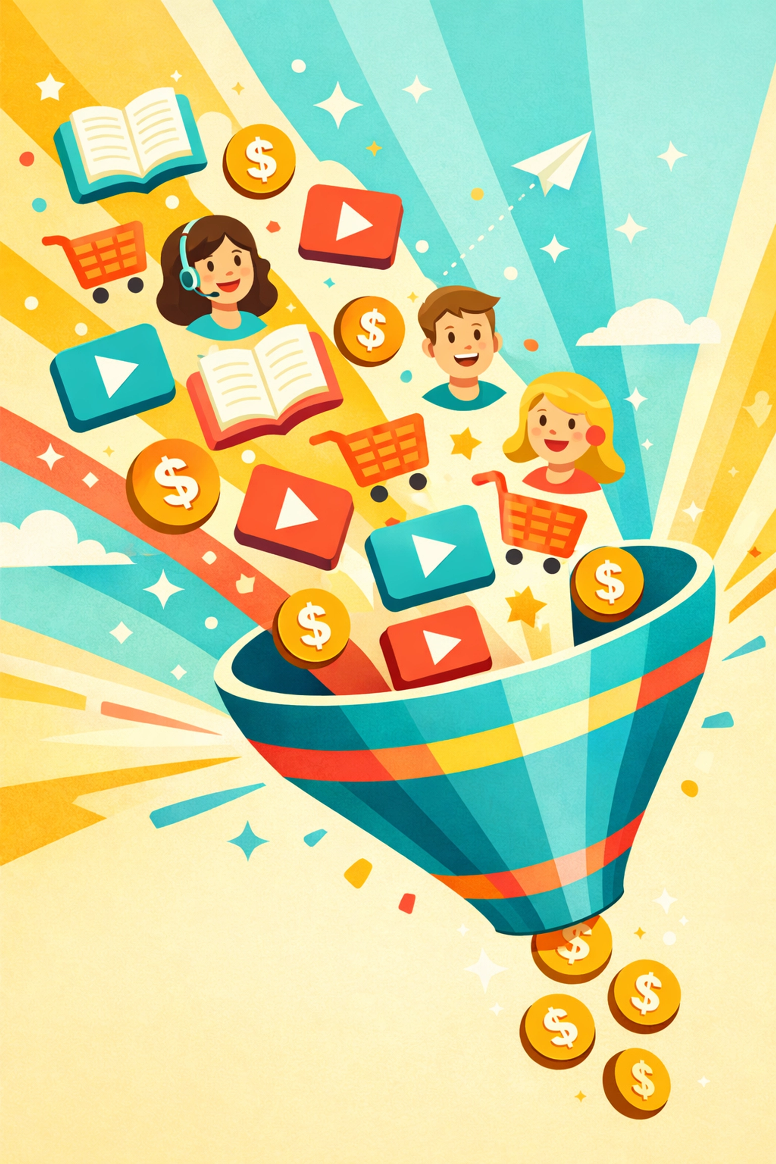 Digital products sales funnel showing revenue growth from online business