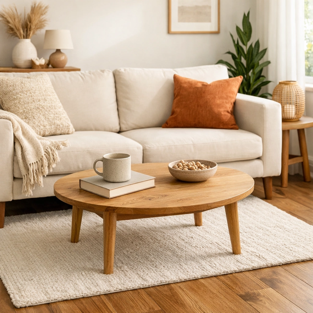 Stylish living room with hardwood-style laminate flooring and area rug to attract high-quality Saskatoon tenants.