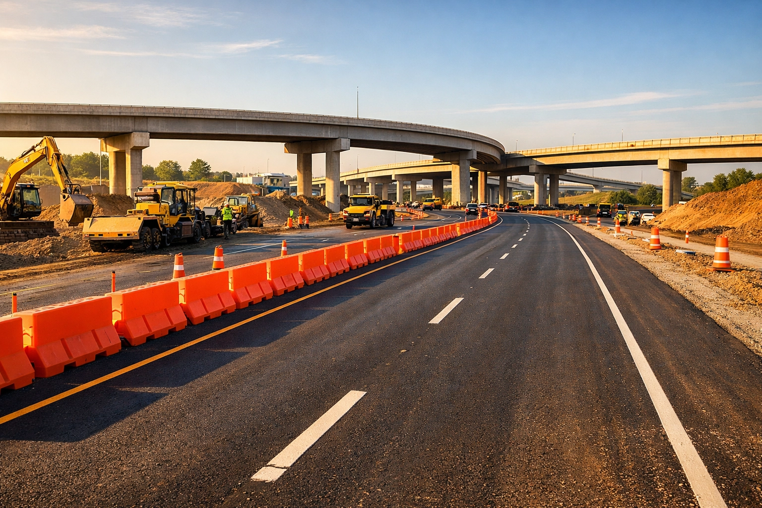 I-30 highway expansion construction with new lanes and infrastructure in Rockwall County