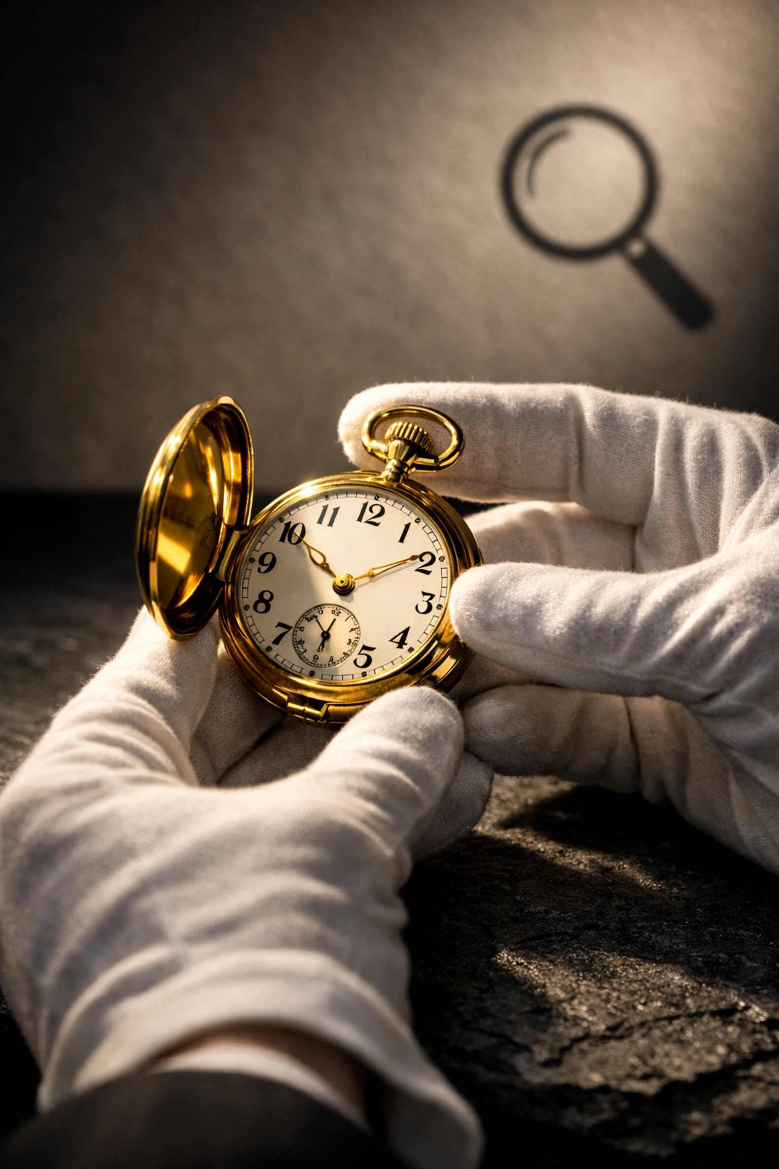 Professional estate liquidation services identifying a valuable vintage gold pocket watch for auction.